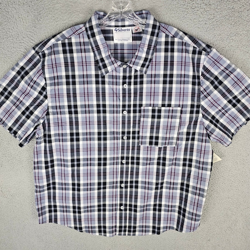 Silverts Shirt Mens 3XL Plaid Adaptive Magnetic Closure SV40100 Short Sleeve NWT
